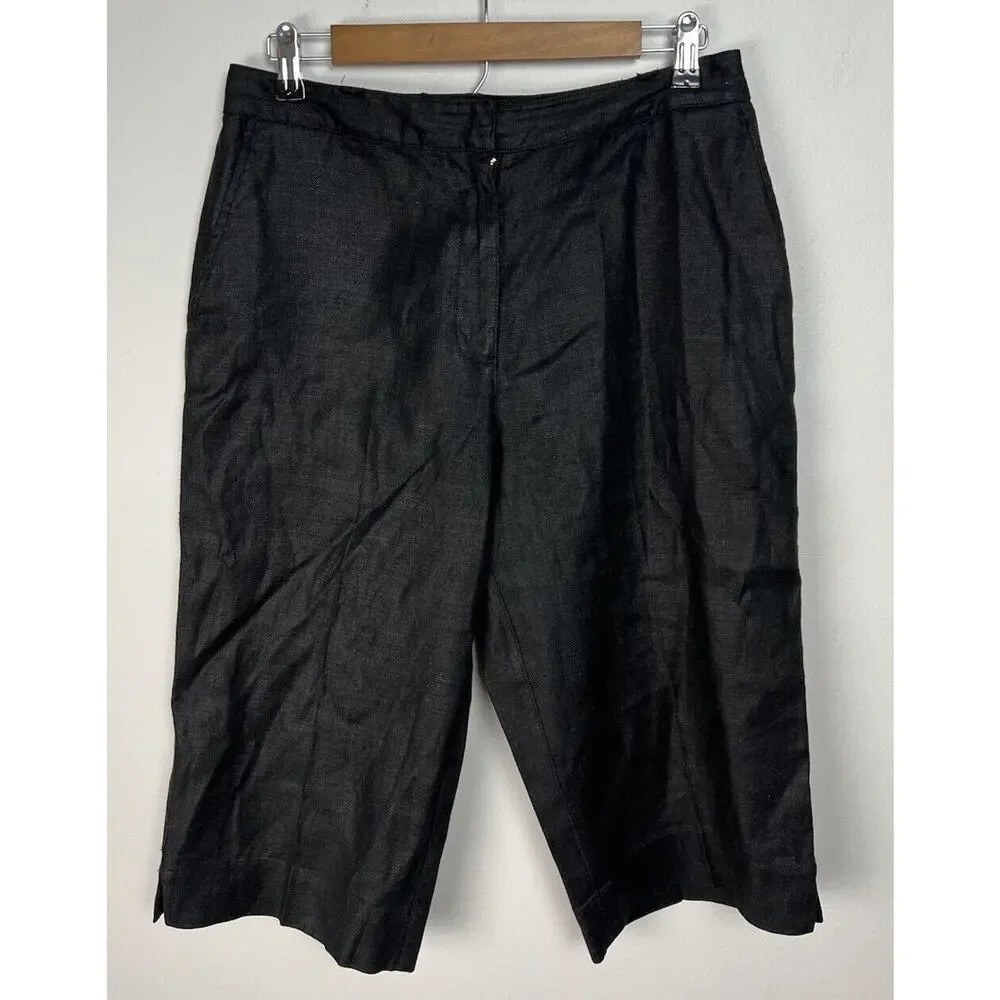 Vintage Ann Taylor Crop Skimmer Capri Stretch Linen Blend Black Size 8 Women’s